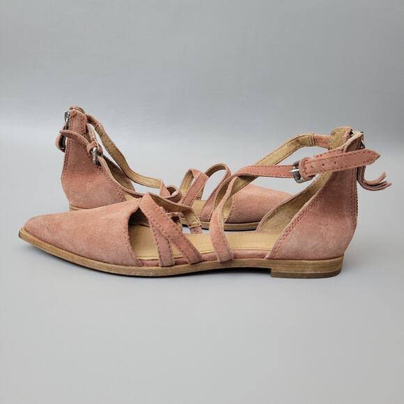 Frye Kenzie Moto Strappy 70379 Suede Ankle Strap Flats -6M ($228.00 Retail) - Picture 2 of 9